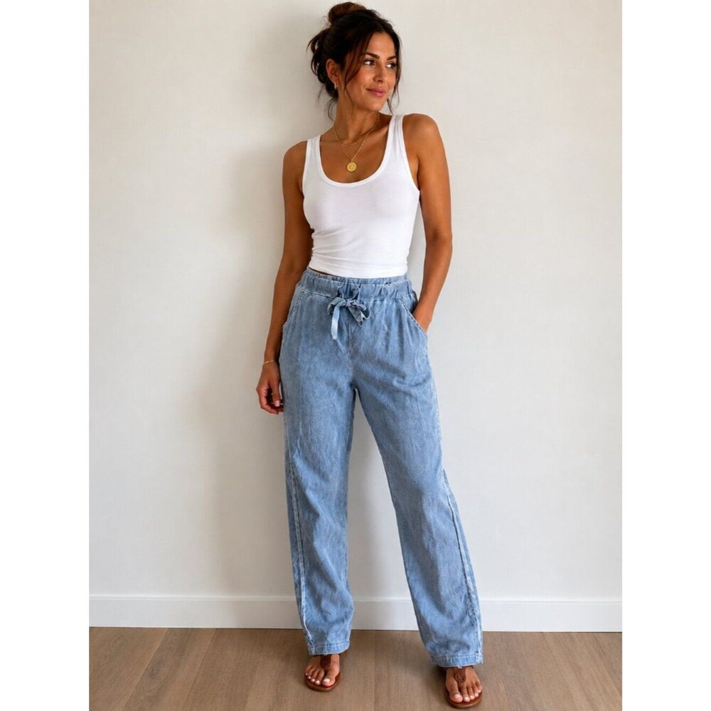 Made in Italy Gray Drawstring Stretch Pants L/XL Italian Pull-On Casual Lounge